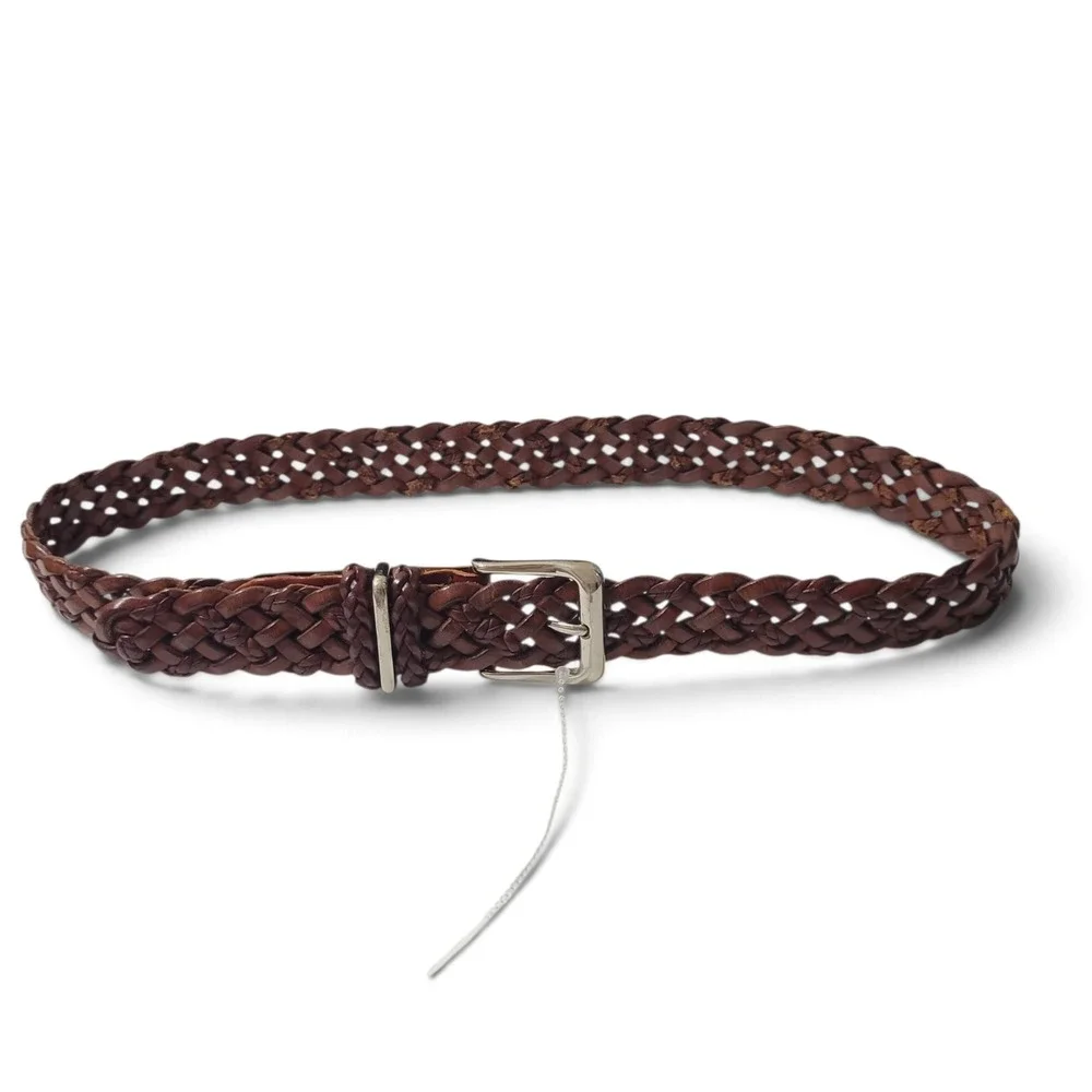 Talbots Women S Brown Braided Leather Belt Solid Brass Buckle  Equestrian Boho